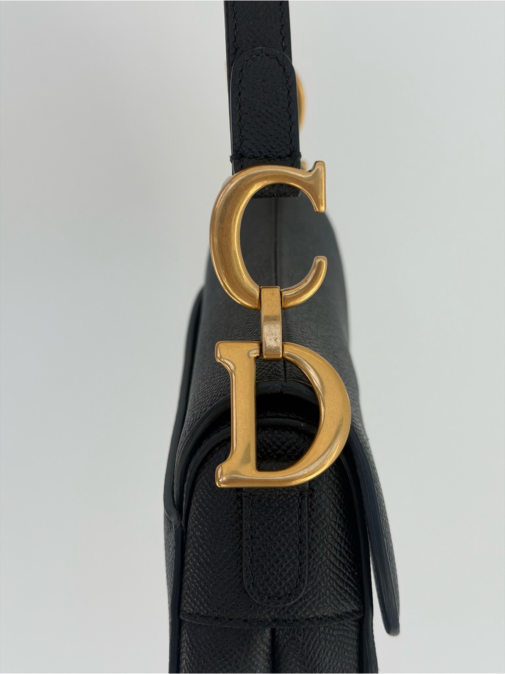 Dior Black Saddle Shoulder Bag with Gold 'D' Charm - Picture 5 of 6